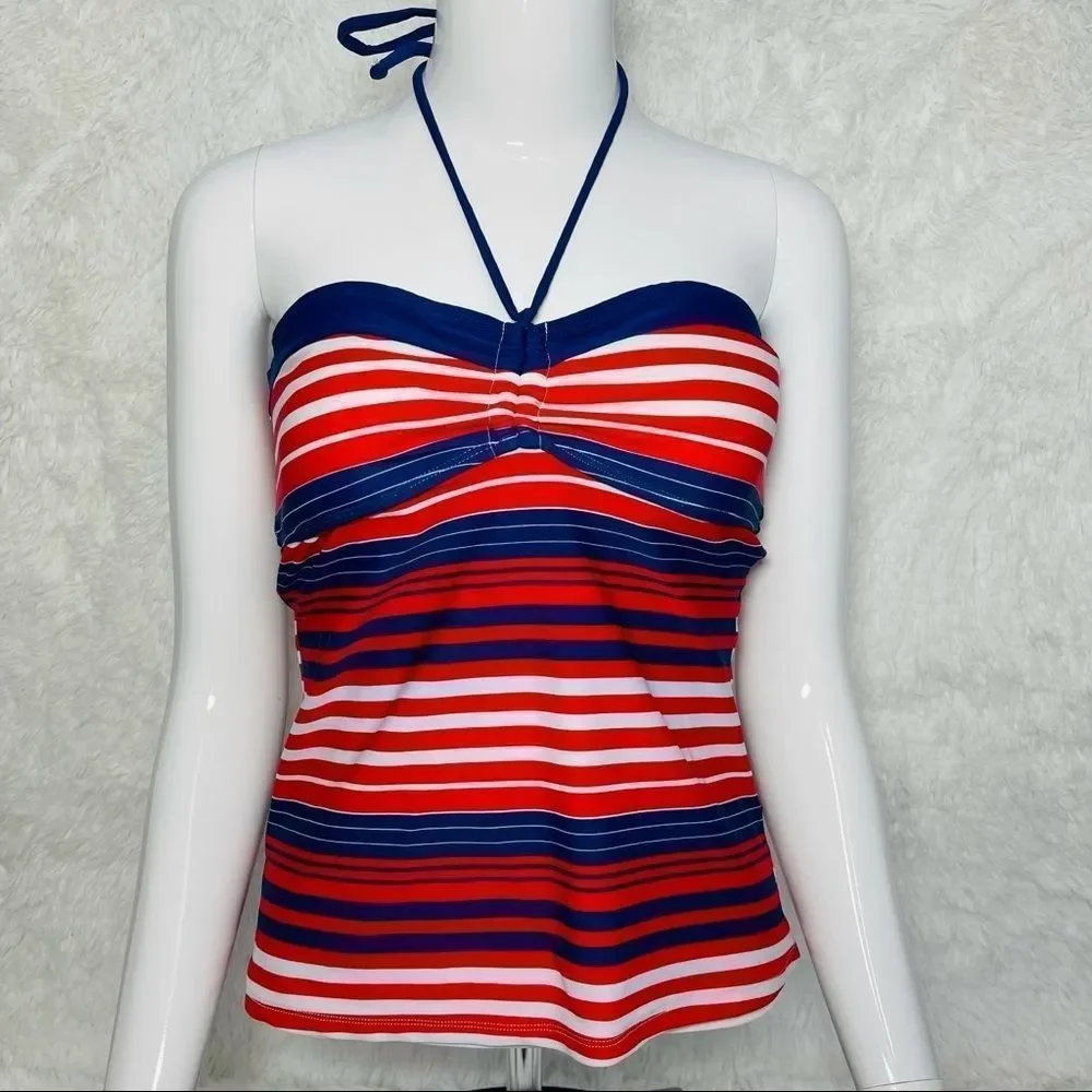 EUC‎ Arizona Striped Tankini Halter Swim Top M Red